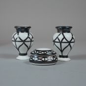 A Trio of Wedgwood Silver Luster Geometric Pattern Ceramics