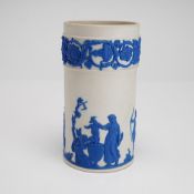 Wedgwood Jasperware Blue and White Cylindrical Spill Vase