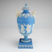 Wedgwood Light Blue Jasperware Dancing Hours Covered Urn by Thomas Lovatt, 1902