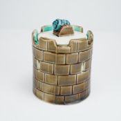 Wedgwood Majolica Castle Turret Jam Pot with Cannon Finial