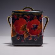 William Moorcroft Lidded Biscuit Barrel, Pomegranate