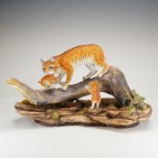 Boehm Bone Porcelain Sculpture, Bobcat Mother and Cubs