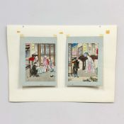 2pc Antique Chinese Ink and Gouache Paintings on Rice Paper