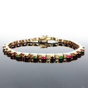 16K Yellow Gold Emerald, Ruby, and Sapphire Bracelet