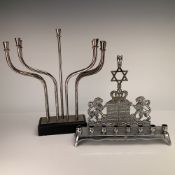 Two Silver-Plated Judaica Hanukkah Menorahs, Hadany Studio and RCV