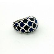 John Hardy Legends Naga Sterling Silver and Blue and Black Enamel Dome Ring