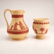 Two-Piece Wedgwood Primrose and Terracotta Jasperware Etruscan Pitcher and Vase