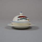 3pc Wedgwood Etruria Whimsical Pattern Trio Lidded Butter Dish and Stand