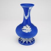 Wedgwood Cobalt Blue Jasperware Footed Vase with Classical Relief