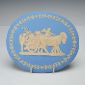 Wedgwood Blue Jasperware Oval Plaque with Neoclassical Scene
