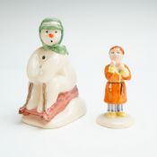 Two Royal Doulton Snowman Figurines Tobogganing DS20 and James DS1
