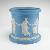 Wedgwood Light Blue Dip and White Jasperware Dancing Hours Drum-Shaped Jar