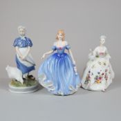 3pc Royal Doulton and Royal Copenhagen Porcelain Figurines including Melissa HN3977 and Diana HN2468