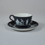 2pc Wedgwood Black Jasperware Teacup and Saucer