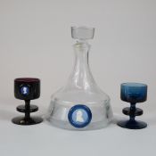 3pc Wedgwood English Art Glass Collectors Society Decanter with Stopper and Goblets