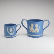 2pc Wedgwood Blue and White Jasperware Commemorative Royal Family Items