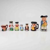 A Mixed Lot of 7 Miniature Character and Toby Jugs Including Royal Doulton and Kevin Francis