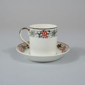 2pc Wedgwood Queensware Cup and Saucer Set with Platinum Luster and Rust Enamel Decoration