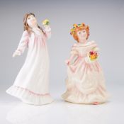 2pc Royal Doulton Figurines, Flowers For Mother HN3454 & Flower Girl HN3479
