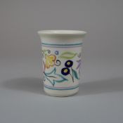 Poole Pottery Studio Hand-Painted Floral and Cockerel Small Beaker Vase, 2003