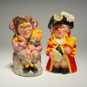 2pc Royal Doulton Toby Jugs, Jester D6910 and Town Crier D6920