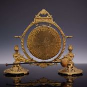Ornate Gilt Brass Table Gong with Stand and Mallet