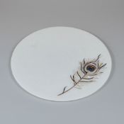 White Marble Plate with Pietra Dura Peacock Feather Inlay