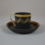 Wedgwood Black Basalt Gilded Teacup and Saucer Set