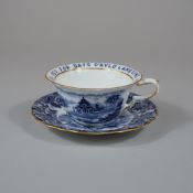 2pc Wedgwood and Co. Ltd. Blue Transfer-Printed Auld Lang Syne Teacup and Saucer