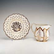 2pc Wedgwood Etruria Barlaston Gilded Trees Pattern Creamware Set