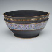 Wedgwood Black Basalt Encaustic Decorated Oval Bowl