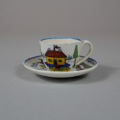 2pc Miniature Hand-Painted Folk Art Ceramic Tea Set Pieces