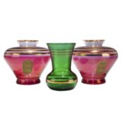 Three Gilt Decorated Glass Vases including Gilford Pink Examples