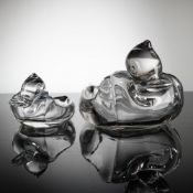 A Pair of Duncan & Miller Clear Glass Duck Ashtrays