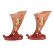 A Pair of Roseville Cornucopia Vases, Snowberry Pink 1CC-6