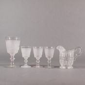 A Collection of 5 EAPG Pressed Glass Cups and Pitcher