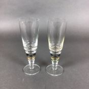 Pair of Block Crystal Carnival Wine Glasses