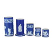 5pc Wedgwood Cobalt Blue Jasperware Graduated Spill Vases