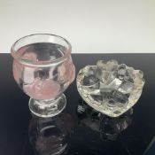 2pc Glass Grouping Including Glasdesign Georgshutte Heart Shaped Warmer and Teleflora Rose Vase