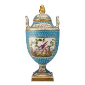Wedgwood Gilt Decorated and Hand Painted Natural Scene Porcelain Urn with Lid, circa 1910