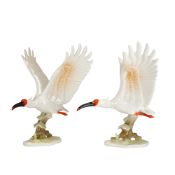 A Pair of Wedgwood Japanese Crested Ibis Porcelain Figurines