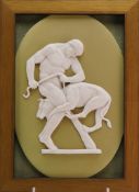 Wedgwood Green Jasperware Plaque Framed, Hercules and Cerberus