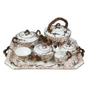 8pc Wedgwood Aesthetic Movement Prunus and Oriental Fan Porcelain Tea Service