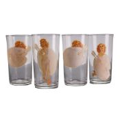 4pc Mid-Century Peek-A-Boo Pin-Up Highball Glasses