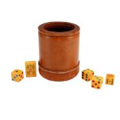 6pc Vintage Leather Dice Cup and Gaming Piece Set