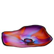 Ross Neder (American, 20th/21st c.) Large Solo Offhand Blown Jeweltone Glass Wall Platter Sculpture,