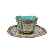 Wedgwood Majolica Neoclassical Relief Molded Cup and Saucer