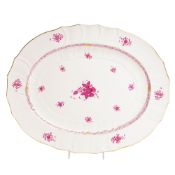 Herend Hand-Painted Porcelain Oval Serving Platter in Chinese Bouquet Raspberry