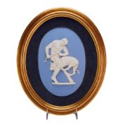 Wedgwood Blue and White Jasperware Oval Plaque Framed, Hercules and Cerberus