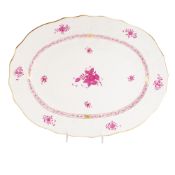Herend Hand-Painted Porcelain Oval Serving Platter in Chinese Bouquet Raspberry
